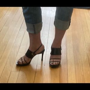 NINE WEST black strappy heels (3”)